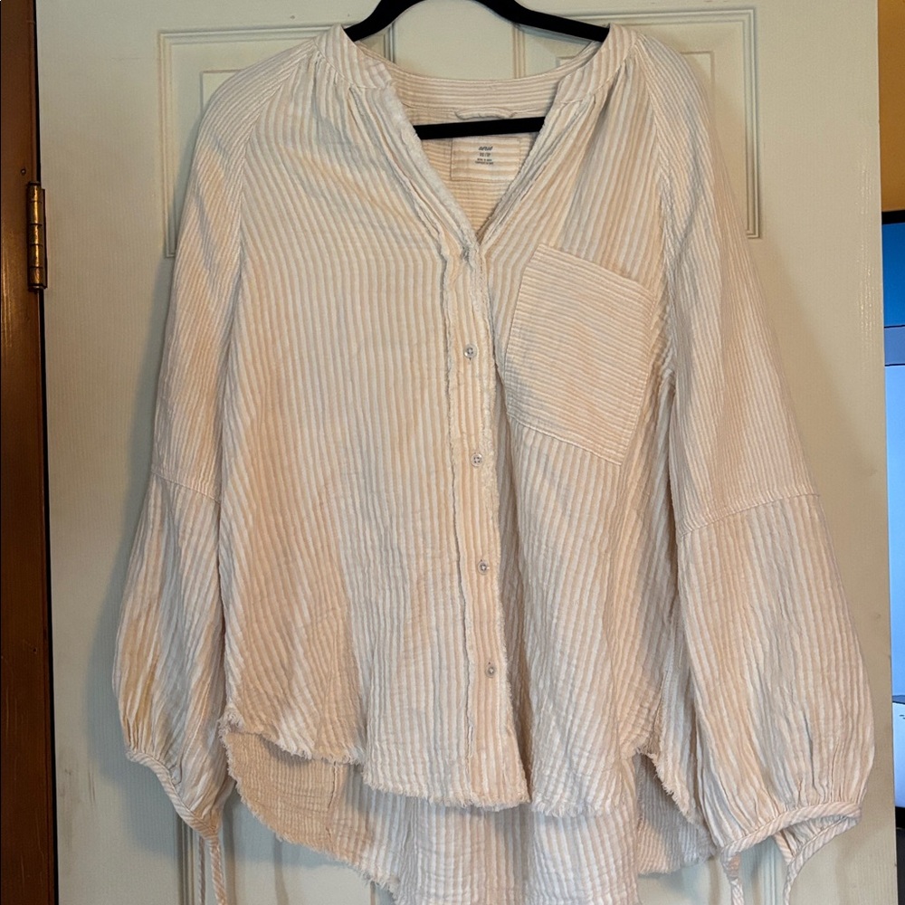Aerie Cream Striped Top XS